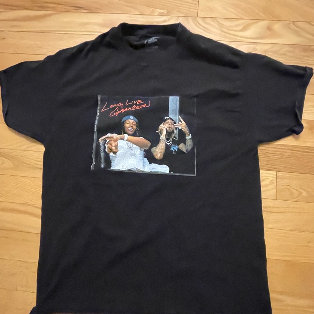 Black Graphic Tee with Bold Design Lil Durk sz L